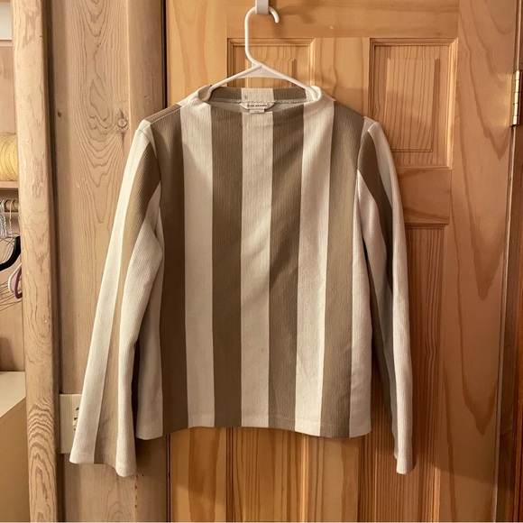 Club Monaco Striped Mockneck Top - White Khaki Vertical Stripes - size L - Picture 4 of 14